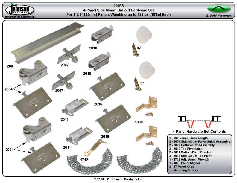200FS 12" 4Panel Hardware Set, 13/8" [35mm] Door Johnsonhardware