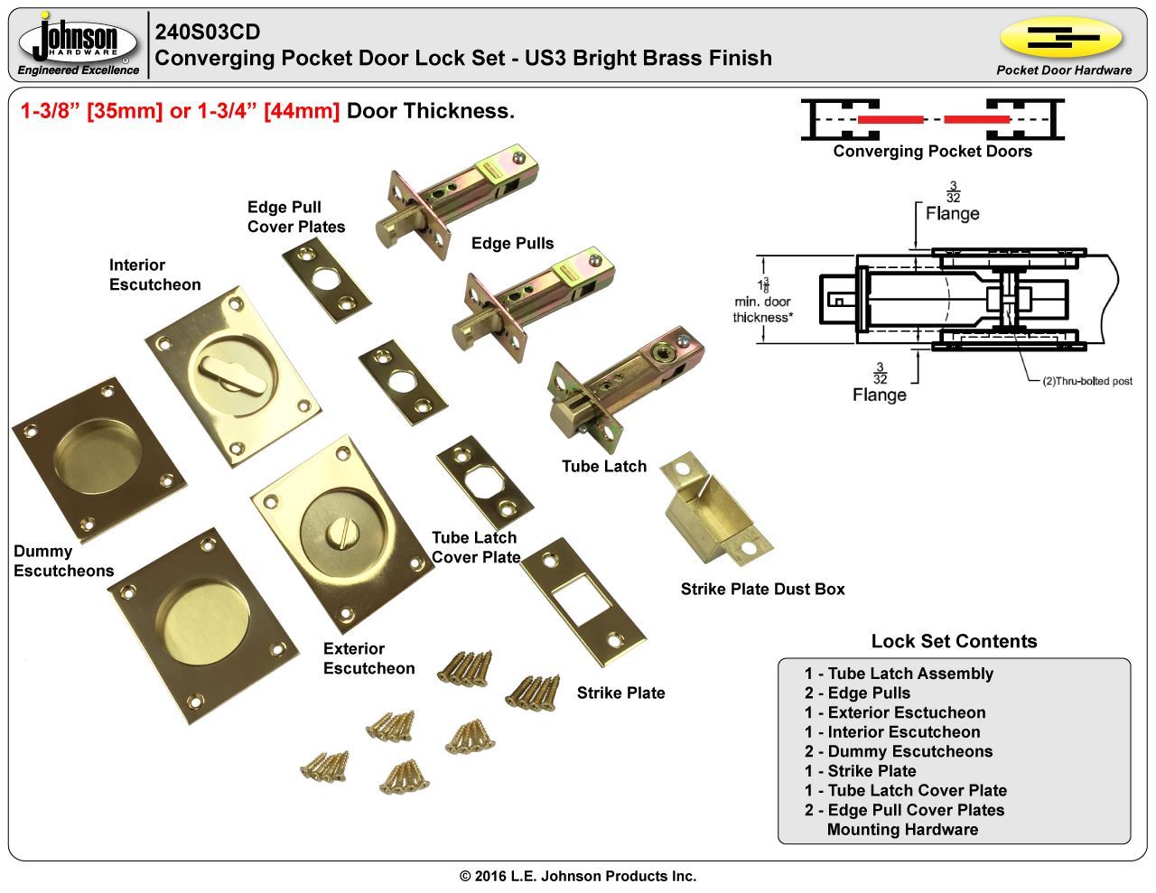 240S03CD Converging Pocket Door Lock Set