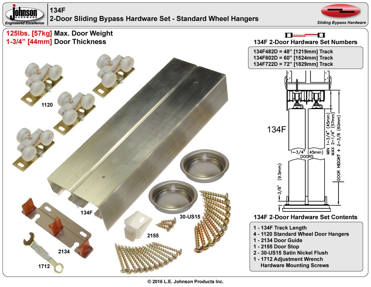 Johnson Hardware 134F Sliding Bypass Door Hardware Johnsonhardware
