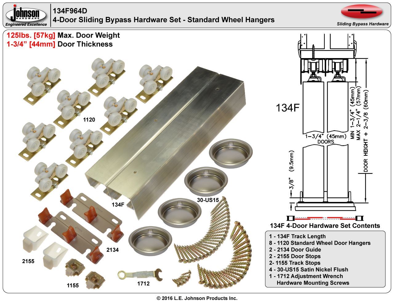 Johnson Hardware 134F Sliding Bypass Door Hardware Johnsonhardware