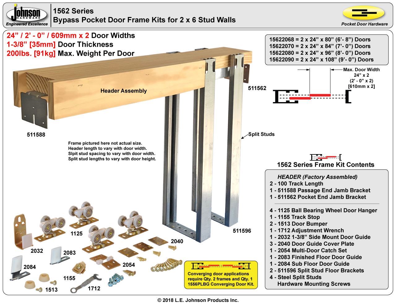Johnson Hardware 1562 Bypass Pocket Door Frame