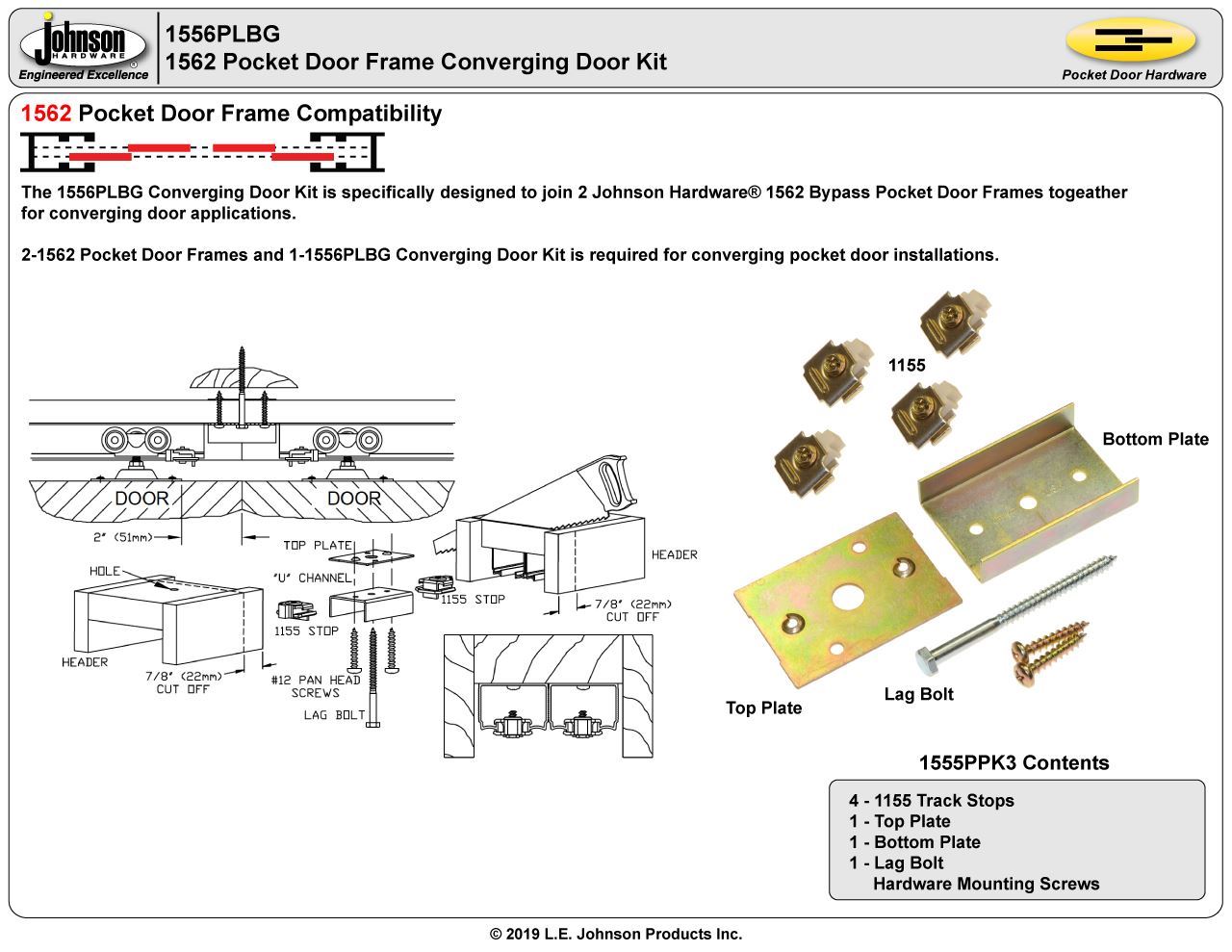 1556PLBG Converging Door Kit Sliding Folding