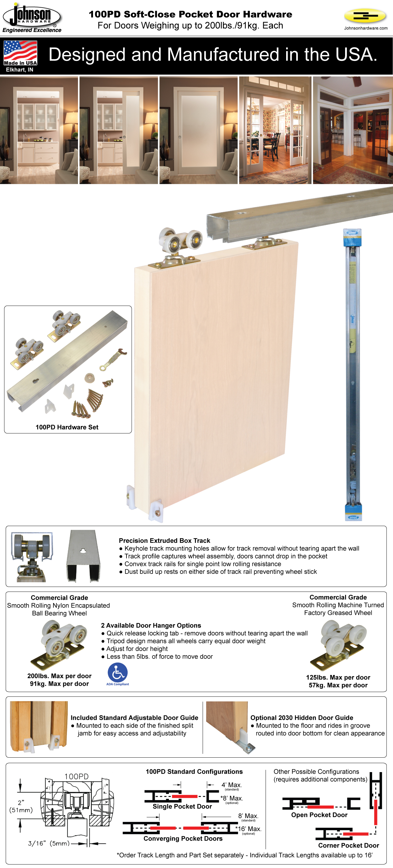 Johnson Hardware 100PD Pocket Door Hardware, , Sliding, Folding