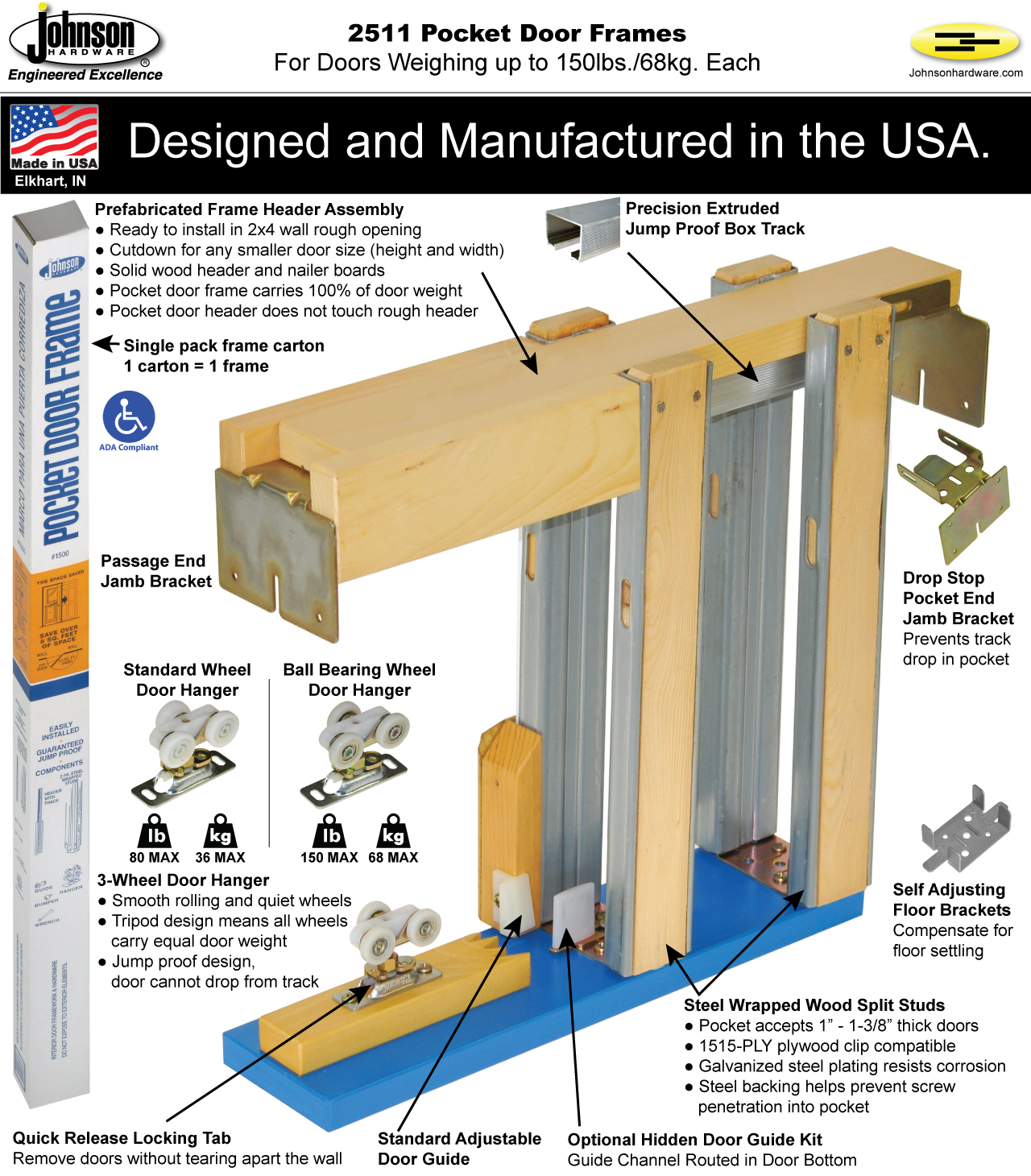 Johnson Hardware 2511 Pocket Door Frame, , Sliding, Folding